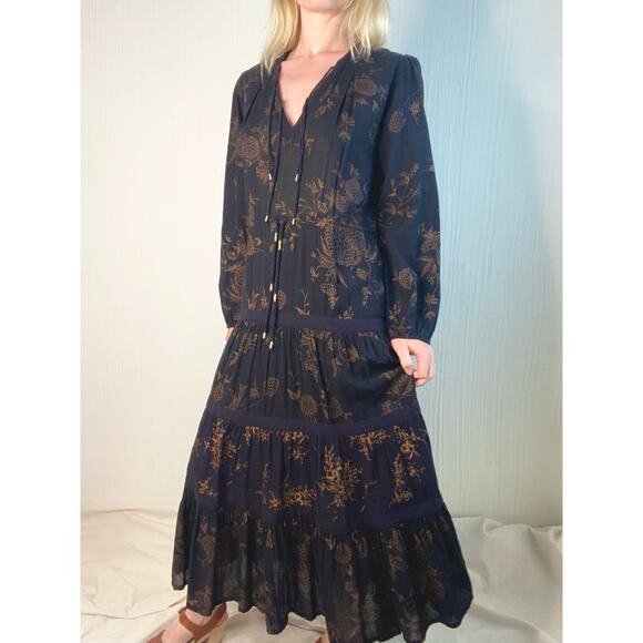 ULLA JOHNSON Varanasi Black Floral Long Sleeve Cotton Maxi Dress NWT US 4 - Picture 4 of 16